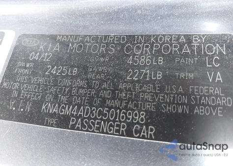 2012 Kia Optima Hybrid Ex from USA, damaged, VIN KNAGM4AD3C5016998